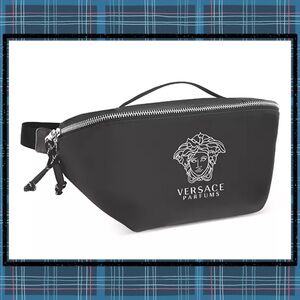 Versace Black Belt Bag with Silver Accents